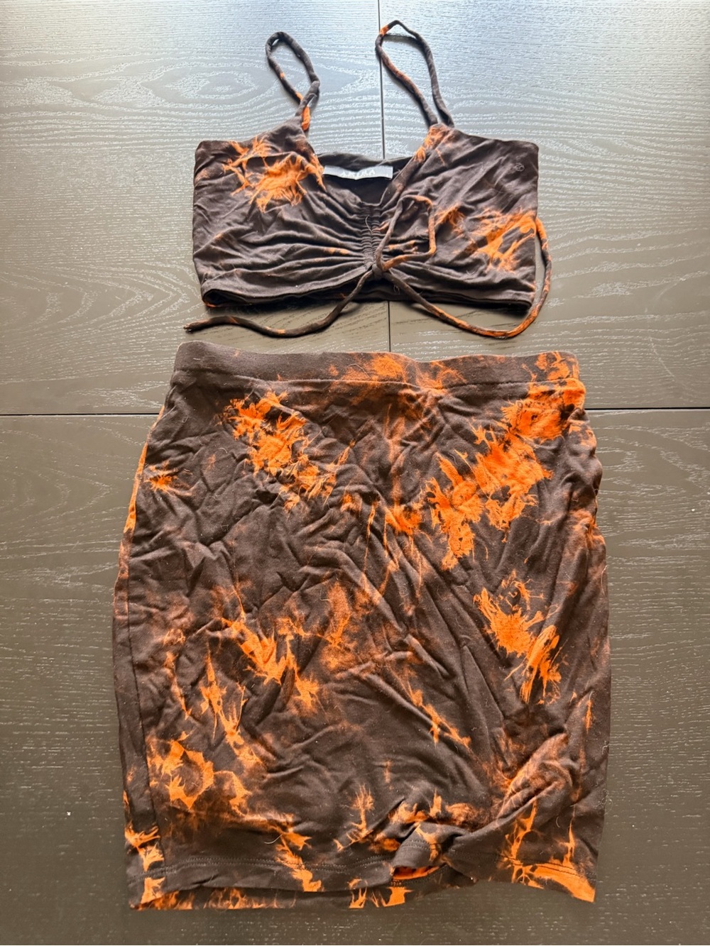 AKIRA Brown and Orange Tie-Dye Pencil Skirt